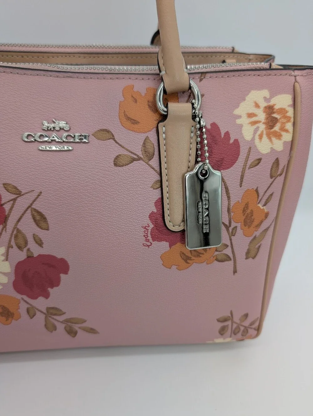 Coach Surrey Carryall Pink Peony Floral Purse Crossbody 2019 F72643 With COA